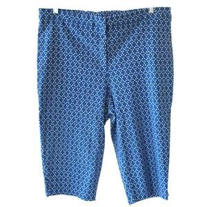 Susan Graver Women's Blue & White Mid Rise Stretch Zip Front Capri Pants 20W